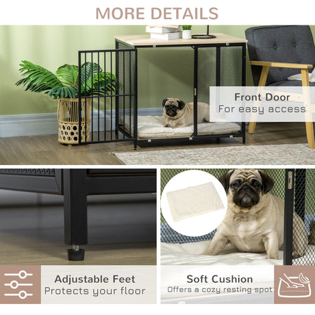 Dog Cage Side Table, with Cushion, for Small and Medium Dogs, PawHut,