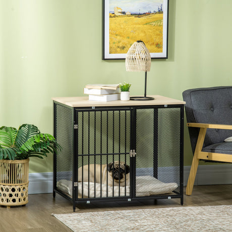 Dog Cage Side Table, with Cushion, for Small and Medium Dogs, PawHut,