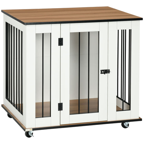 Dog Crate End Table on Wheels, Lockable, for Medium Dogs, PawHut,