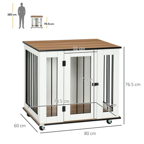 Dog Crate End Table on Wheels, Lockable, for Medium Dogs, PawHut,