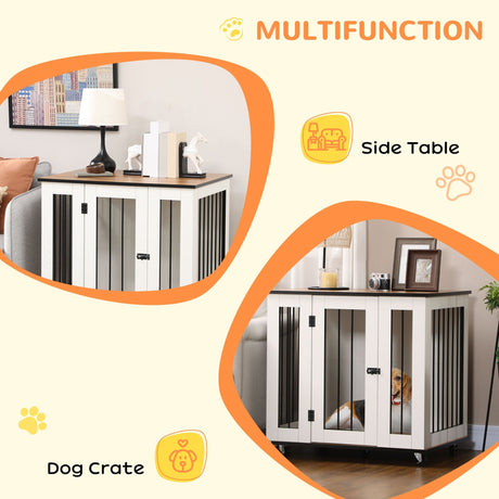 Dog Crate End Table on Wheels, Lockable, for Medium Dogs, PawHut,