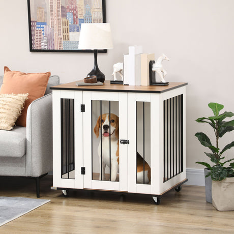 Dog Crate End Table on Wheels, Lockable, for Medium Dogs, PawHut,