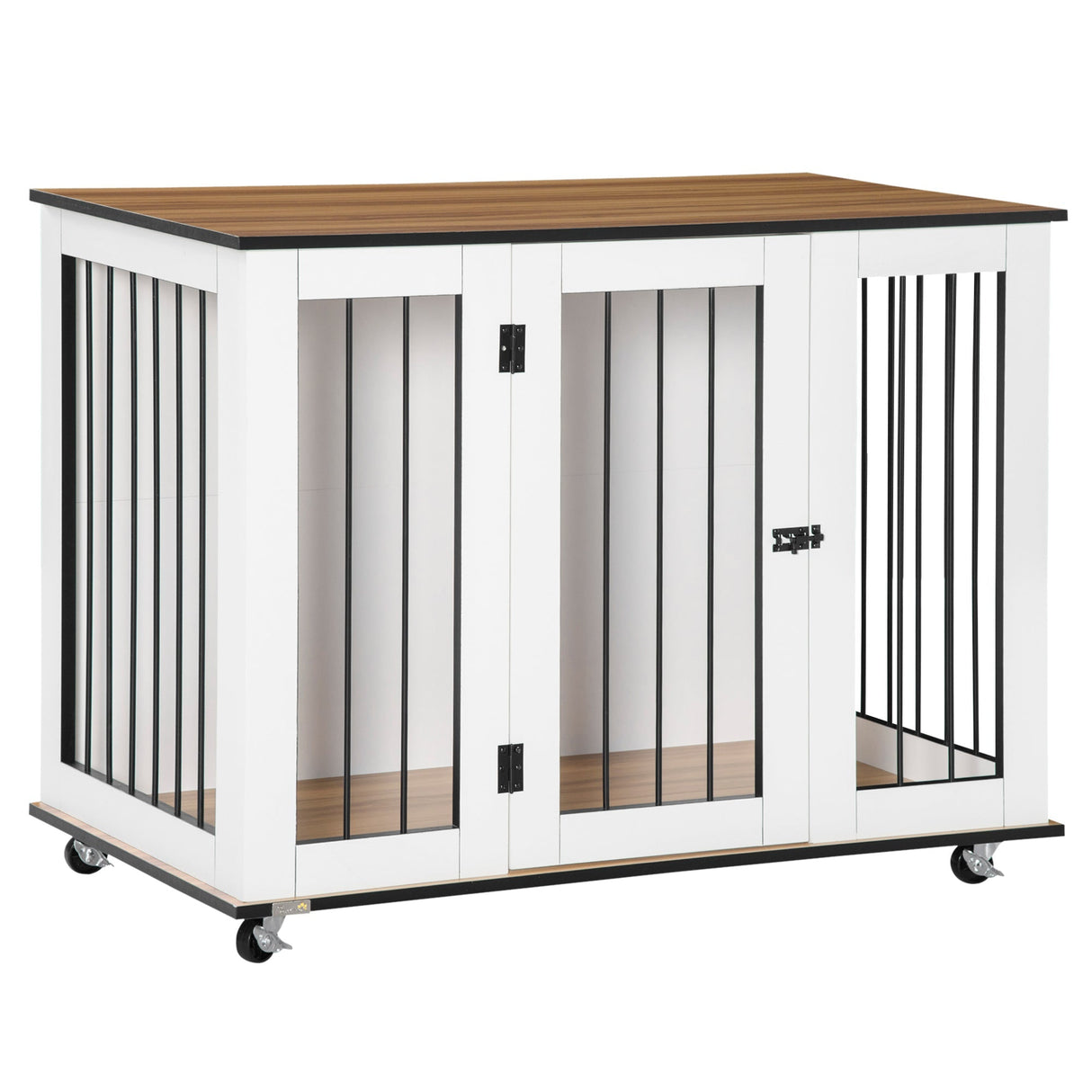 Dog Crate End Table with Wheels - White, for Medium Dogs, PawHut,