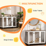 Dog Crate End Table with Wheels - White, for Medium Dogs, PawHut,