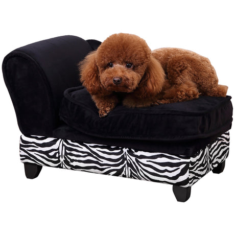 Dog or Cat Sofa Bed for XS-Sized Dogs with Hidden Under Seat Storage, Removable Soft Cushion, Thick Sponge, Wooden Frame, PawHut,