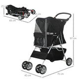 Dog Pushchair for Small Miniature Dogs Cats Foldable Travel Carriage with Wheels Zipper Entry Cup Holder Storage Basket, PawHut, Black