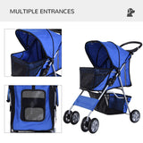 Dog Pushchair for Small Miniature Dogs Cats Foldable Travel Carriage with Wheels Zipper Entry Cup Holder Storage Basket, PawHut, Blue