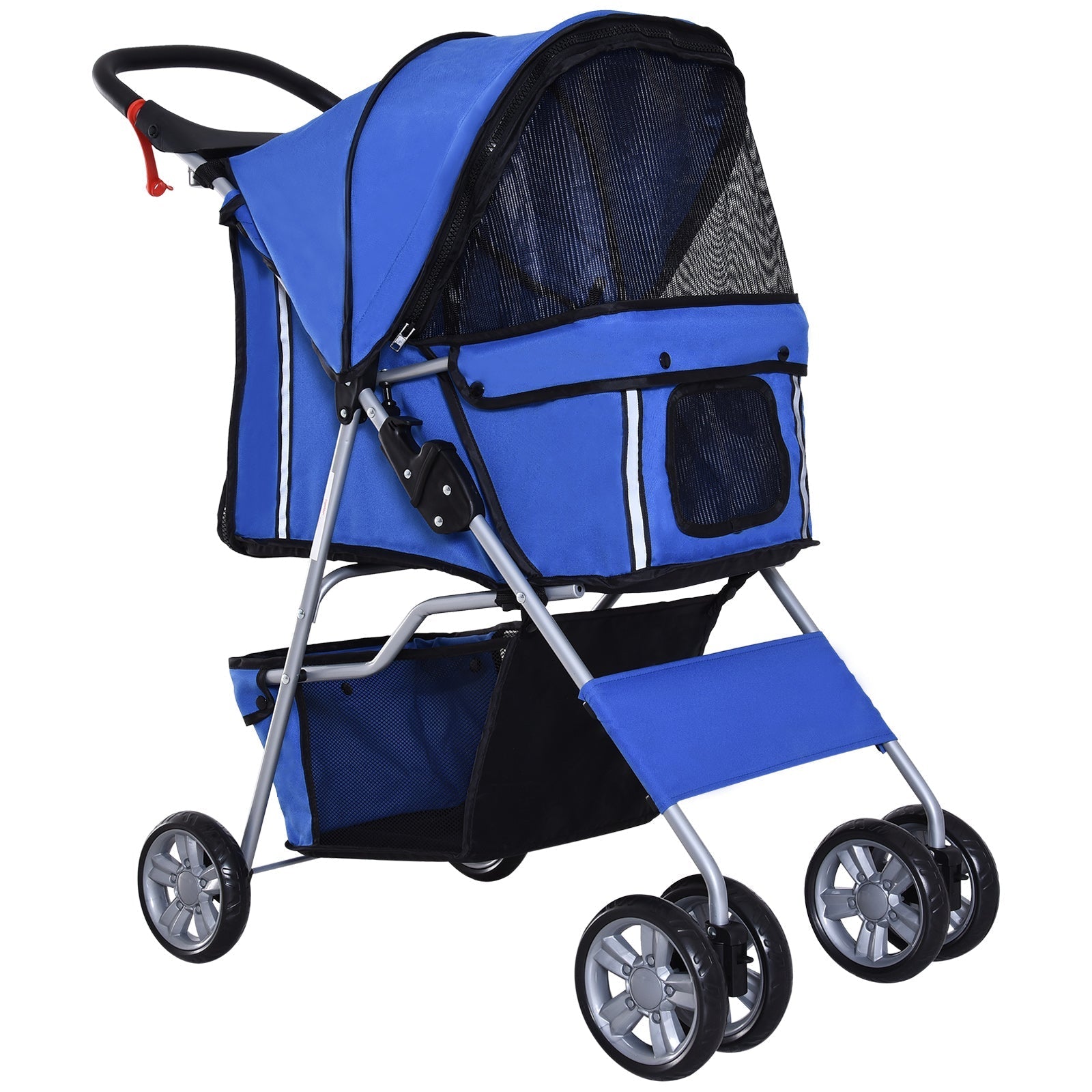 Dog Pushchair for Small Miniature Dogs Cats Foldable Travel Carriage with Wheels Zipper Entry Cup Holder Storage Basket, PawHut, Blue