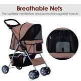Dog Pushchair for Small Miniature Dogs Cats Foldable Travel Carriage with Wheels Zipper Entry Cup Holder Storage Basket, PawHut, Brown