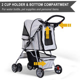 Dog Pushchair for Small Miniature Dogs Cats Foldable Travel Carriage with Wheels Zipper Entry Cup Holder Storage Basket, PawHut, Grey