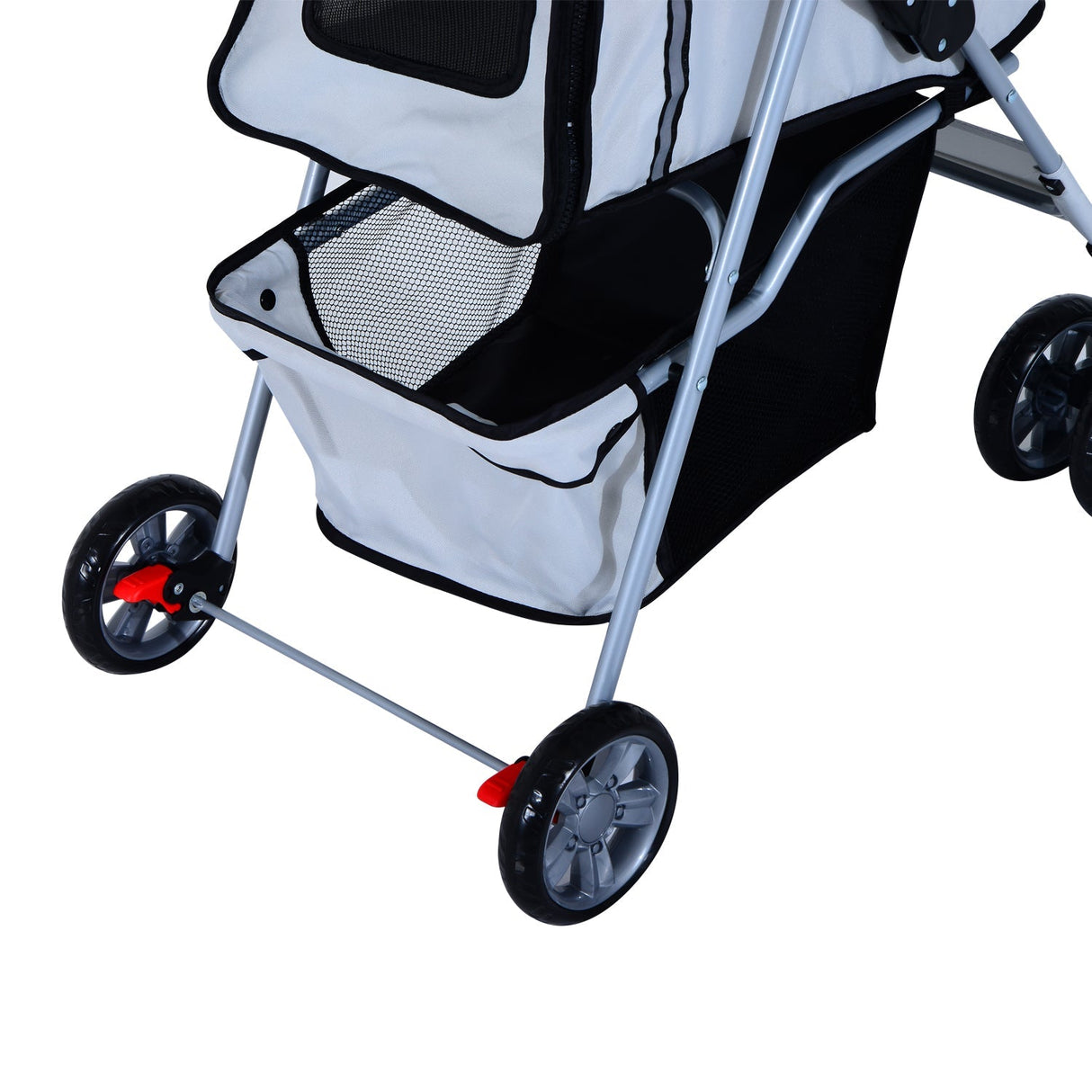 Dog Pushchair for Small Miniature Dogs Cats Foldable Travel Carriage with Wheels Zipper Entry Cup Holder Storage Basket, PawHut, Grey