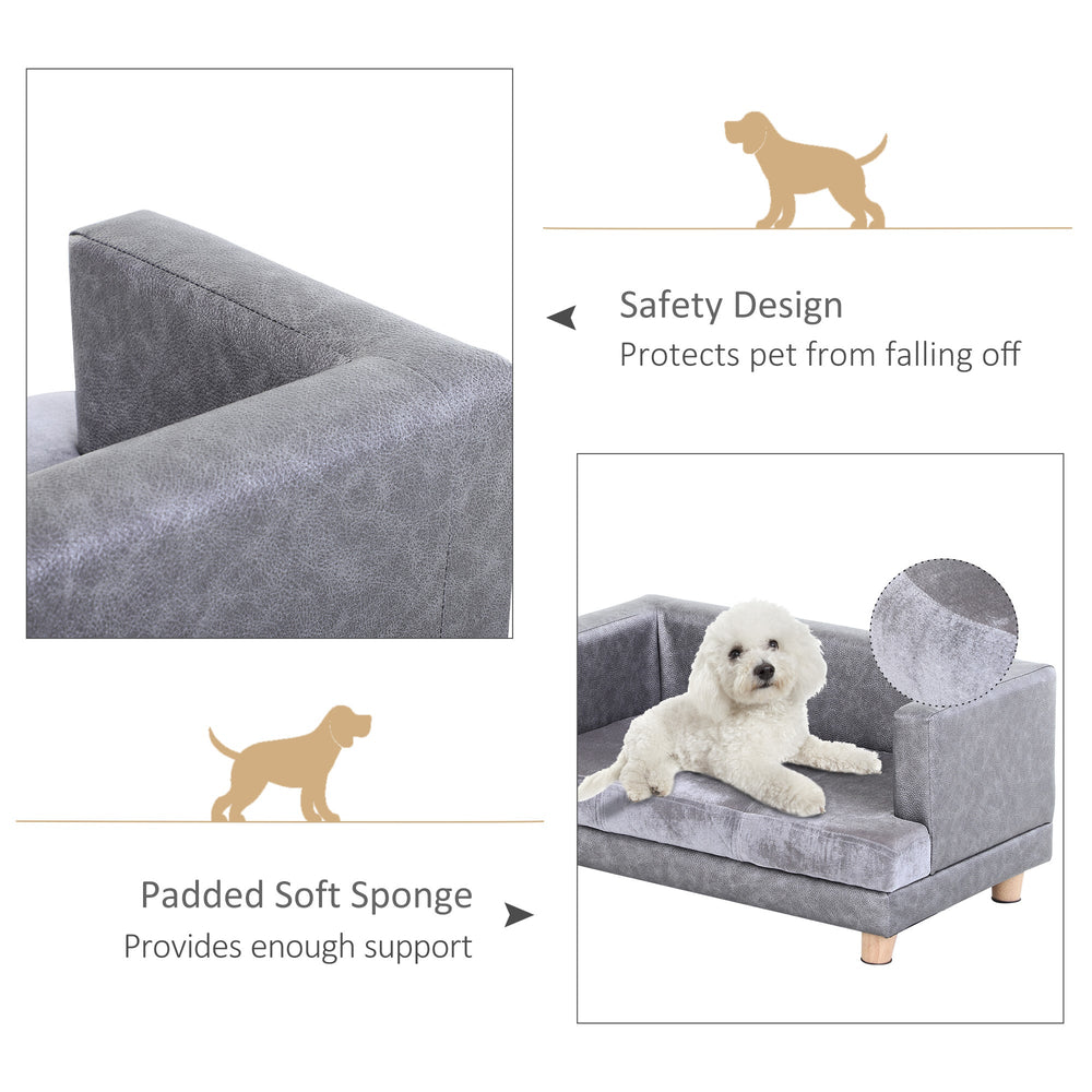 Dog Sofa Bed for Small-Sized Dogs, Elevated Pet Chair with PU Cover, Soft Cushion, Cat Couch Lounger with Anti-slip Legs, PawHut,