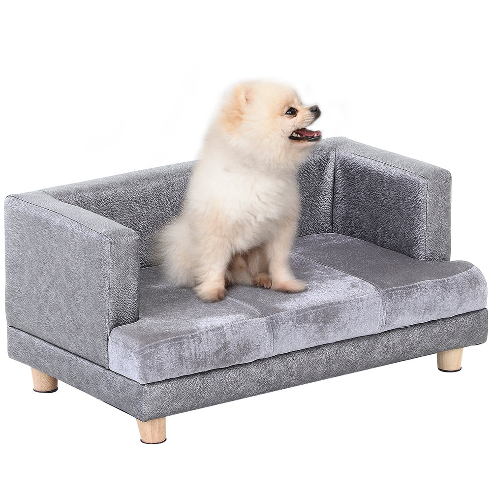 Dog Sofa Bed for Small-Sized Dogs, Elevated Pet Chair with PU Cover, Soft Cushion, Cat Couch Lounger with Anti-slip Legs, PawHut,