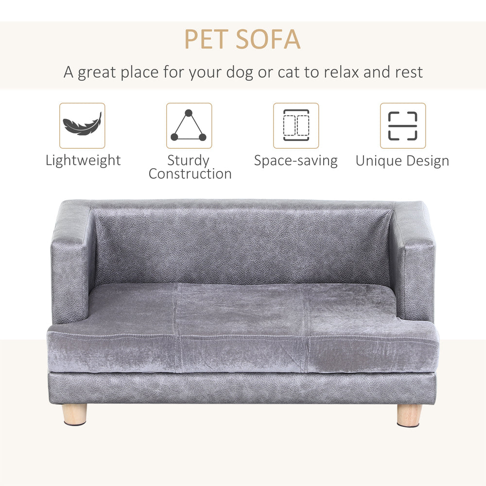 Dog Sofa Bed for Small-Sized Dogs, Elevated Pet Chair with PU Cover, Soft Cushion, Cat Couch Lounger with Anti-slip Legs, PawHut,