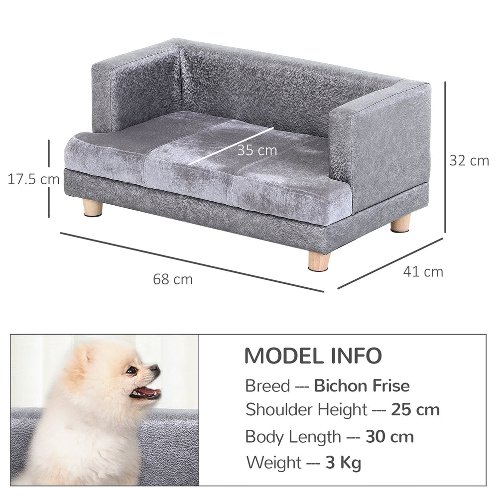 Dog Sofa Bed for Small-Sized Dogs, Elevated Pet Chair with PU Cover, Soft Cushion, Cat Couch Lounger with Anti-slip Legs, PawHut,