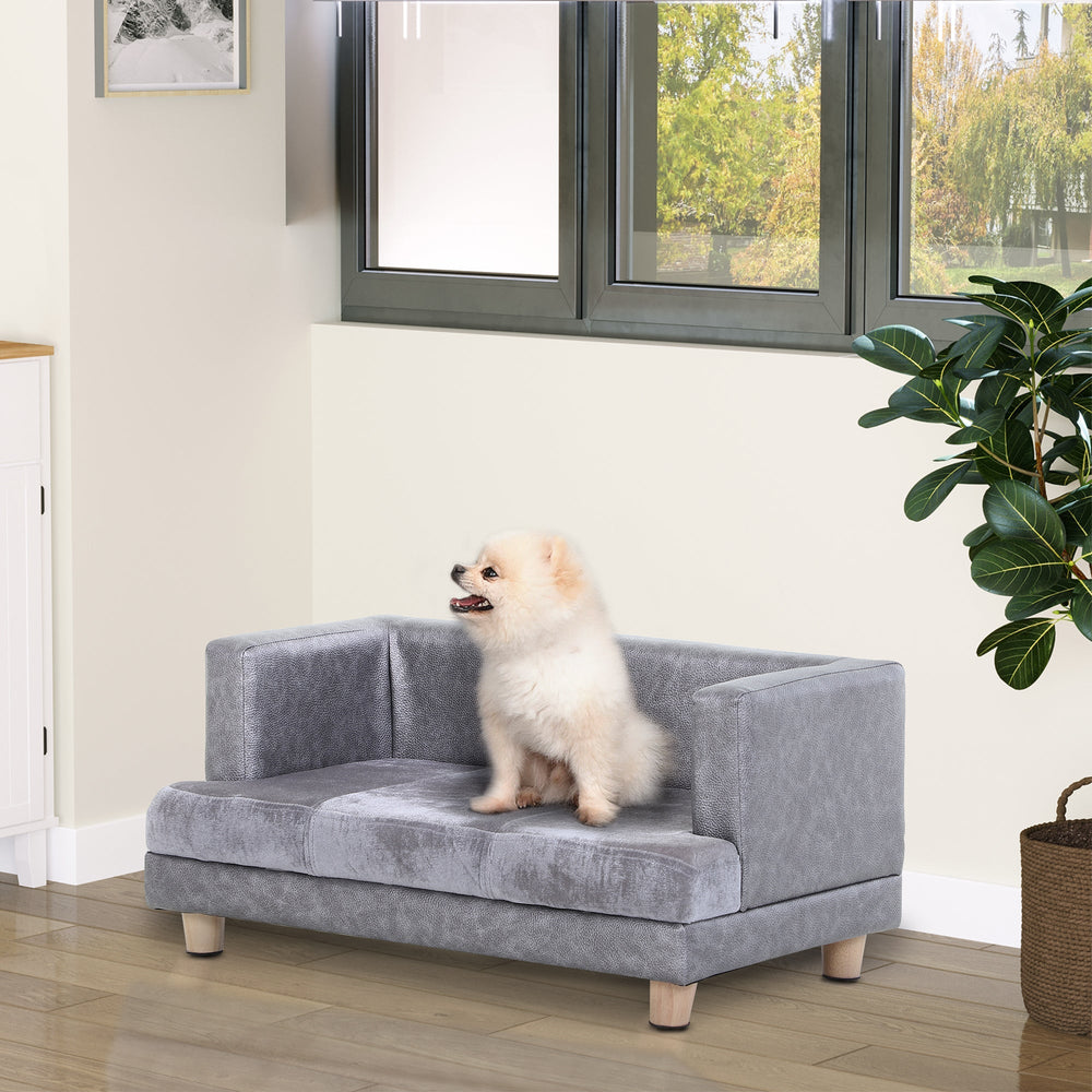 Dog Sofa Bed for Small-Sized Dogs, Elevated Pet Chair with PU Cover, Soft Cushion, Cat Couch Lounger with Anti-slip Legs, PawHut,