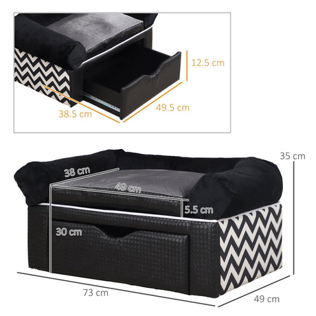 Dog Sofa Bed with Storage Drawer, Elevated Dog Couch for Small Dogs, with Soft Cushion, Removable and Washable Cover, Black, PawHut,