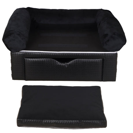 Dog Sofa Bed with Storage Drawer, Elevated Dog Couch for Small Dogs, with Soft Cushion, Removable and Washable Cover, Black, PawHut,