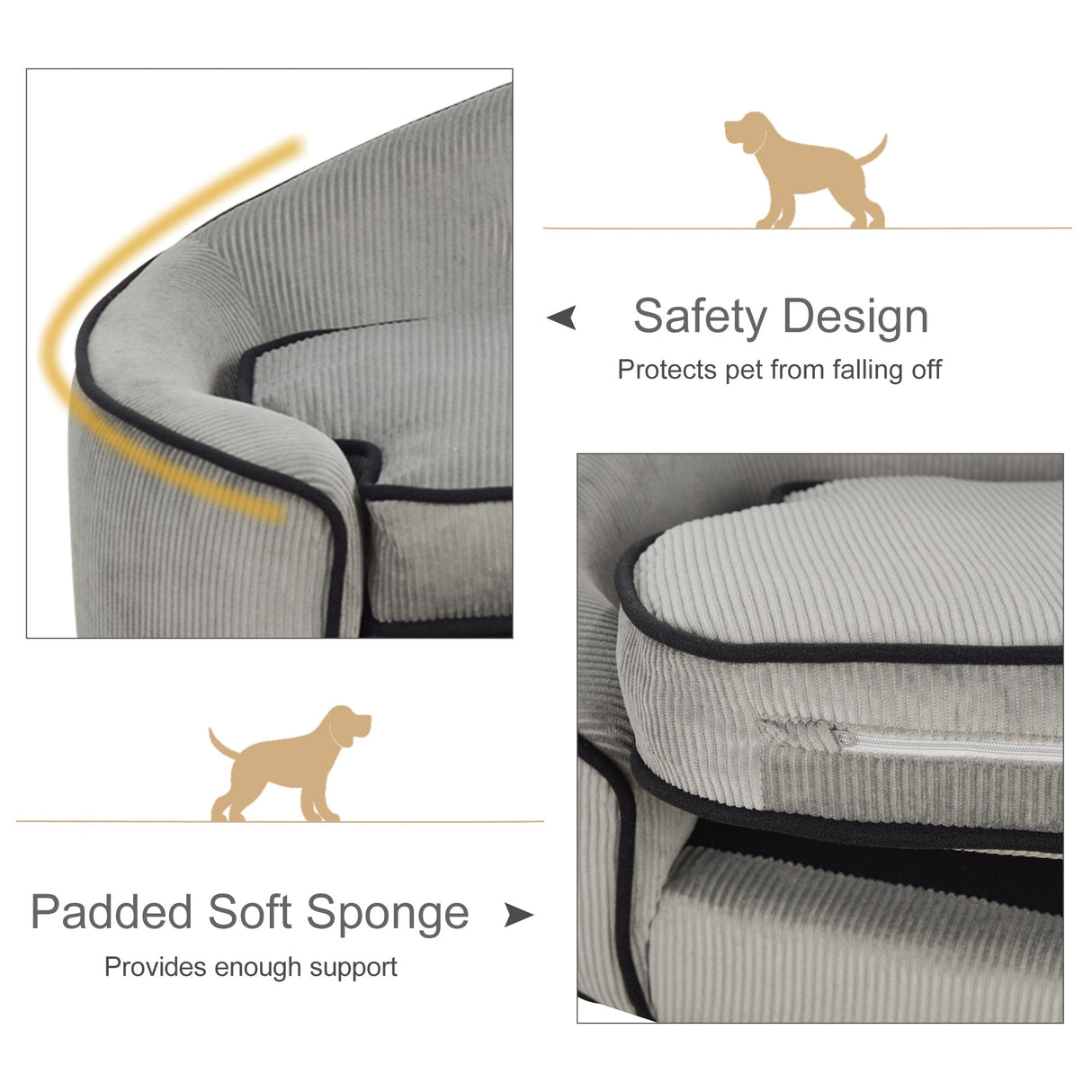 Dog Sofa for XS and S Size Dogs, Pet Chair Bed with Soft Cushion, Cat Sofa Couch with Washable Cover, Wooden Frame, PawHut,