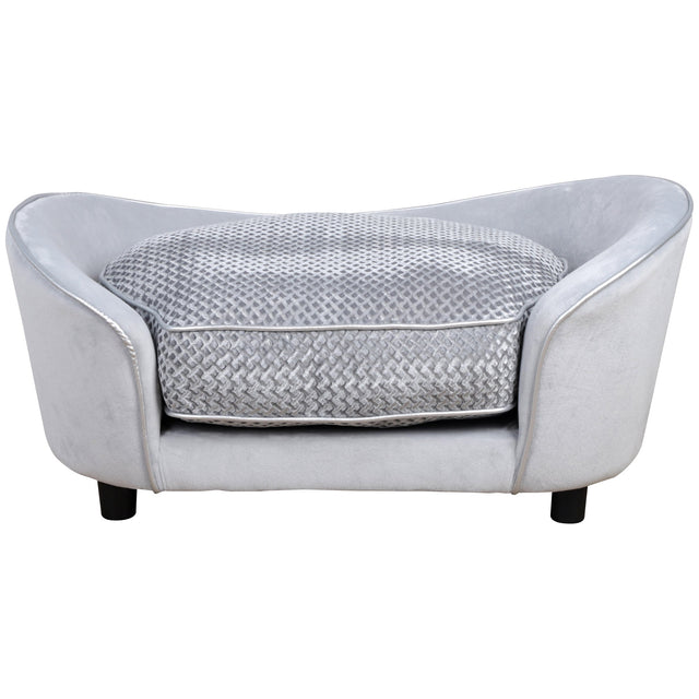 Dog Sofa for XS and S-Size Dogs with Thick Sponge Padded Cushion, Cat Lounge Bed with Washable Cover, Wooden Frame, PawHut,