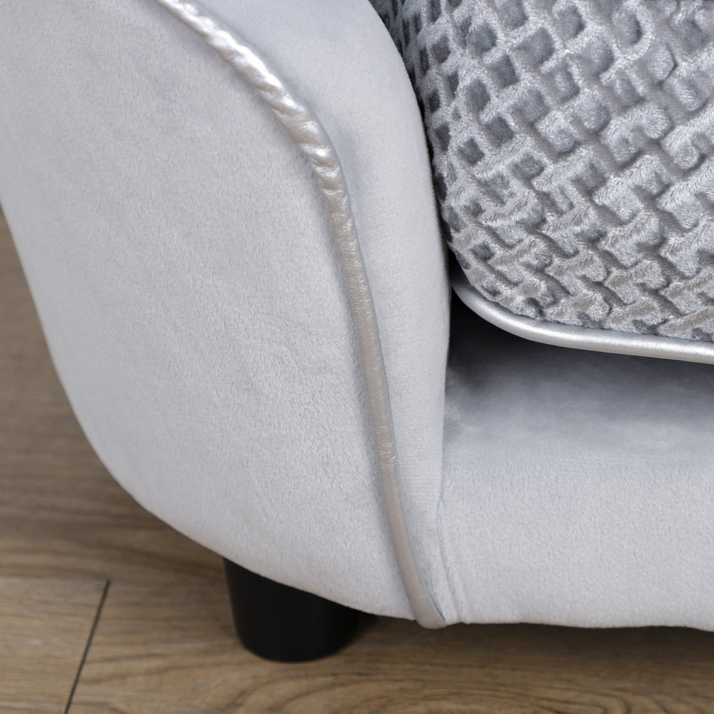 Dog Sofa for XS and S-Size Dogs with Thick Sponge Padded Cushion, Cat Lounge Bed with Washable Cover, Wooden Frame, PawHut,