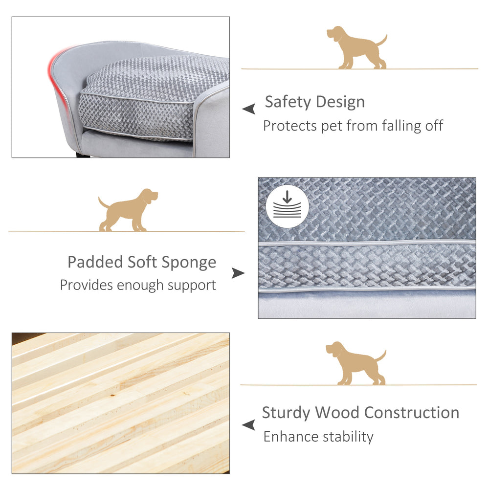 Dog Sofa for XS and S-Size Dogs with Thick Sponge Padded Cushion, Cat Lounge Bed with Washable Cover, Wooden Frame, PawHut,