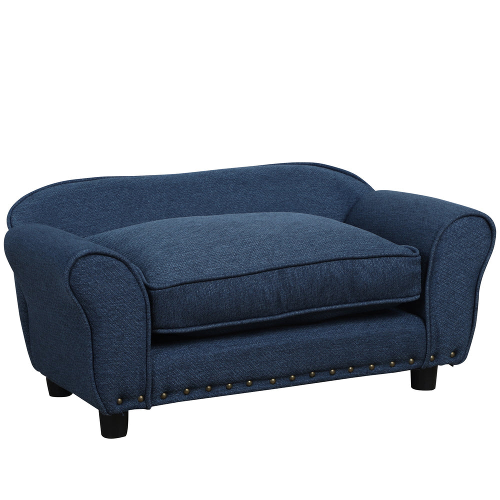 Dog Sofa for XS and S-Size Dogs with Thick Sponge Padded Cushion, Kitten Lounge Bed with Washable Cover, Wooden Frame, PawHut, Blue