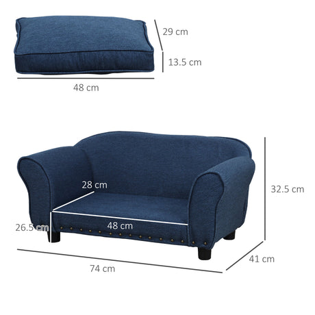 Dog Sofa for XS and S-Size Dogs with Thick Sponge Padded Cushion, Kitten Lounge Bed with Washable Cover, Wooden Frame, PawHut, Blue