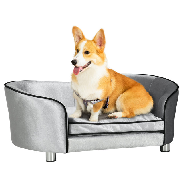 Dog Sofa Pet Chair, Kitten Bed Couch w/ Wooden Frame, Removable Cushion - Miniature Dogs, PawHut,