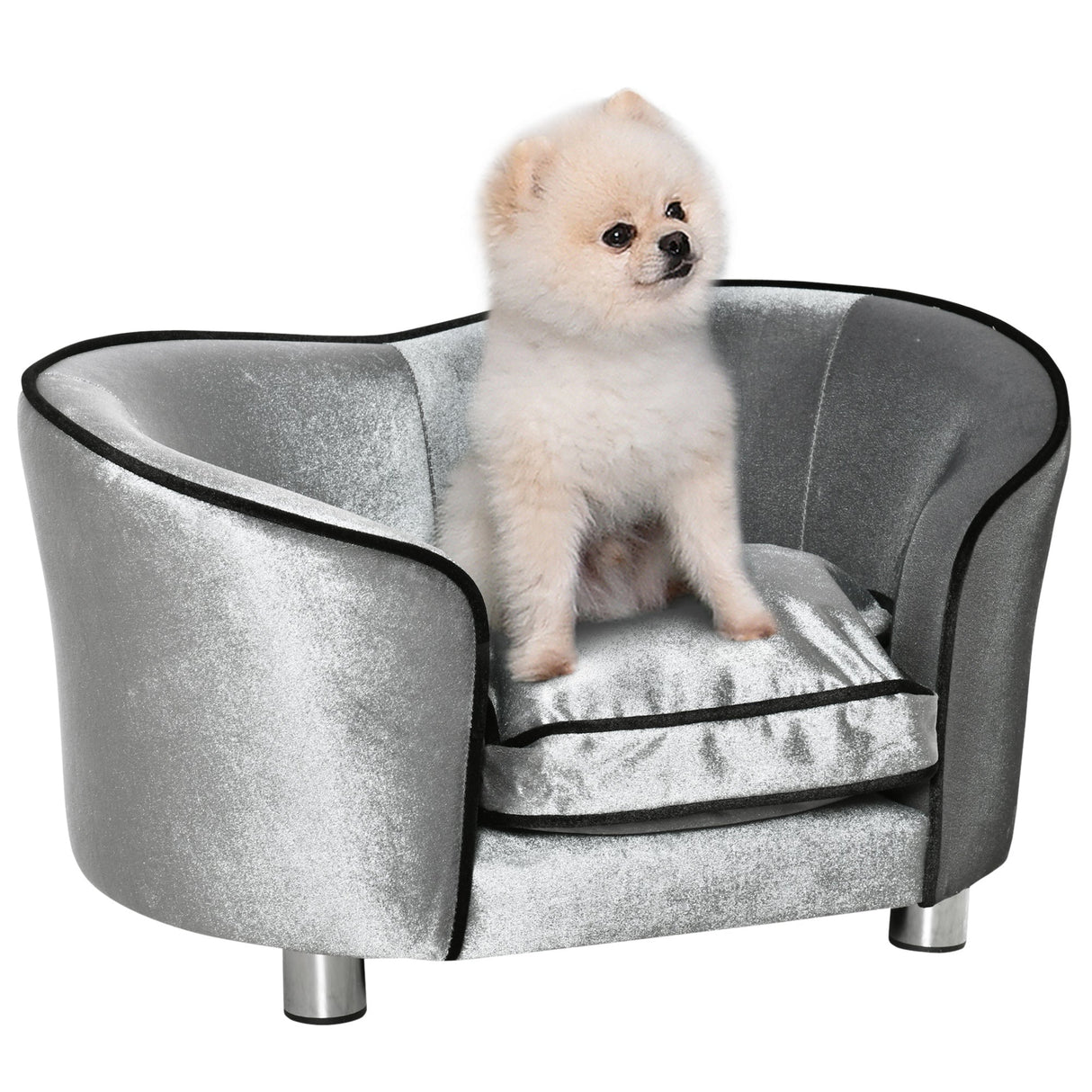 Dog Sofa Pet Chair, Kitten Bed Couch w/ Wooden Frame, Removable Cushion - Small to Medium Dogs, PawHut,