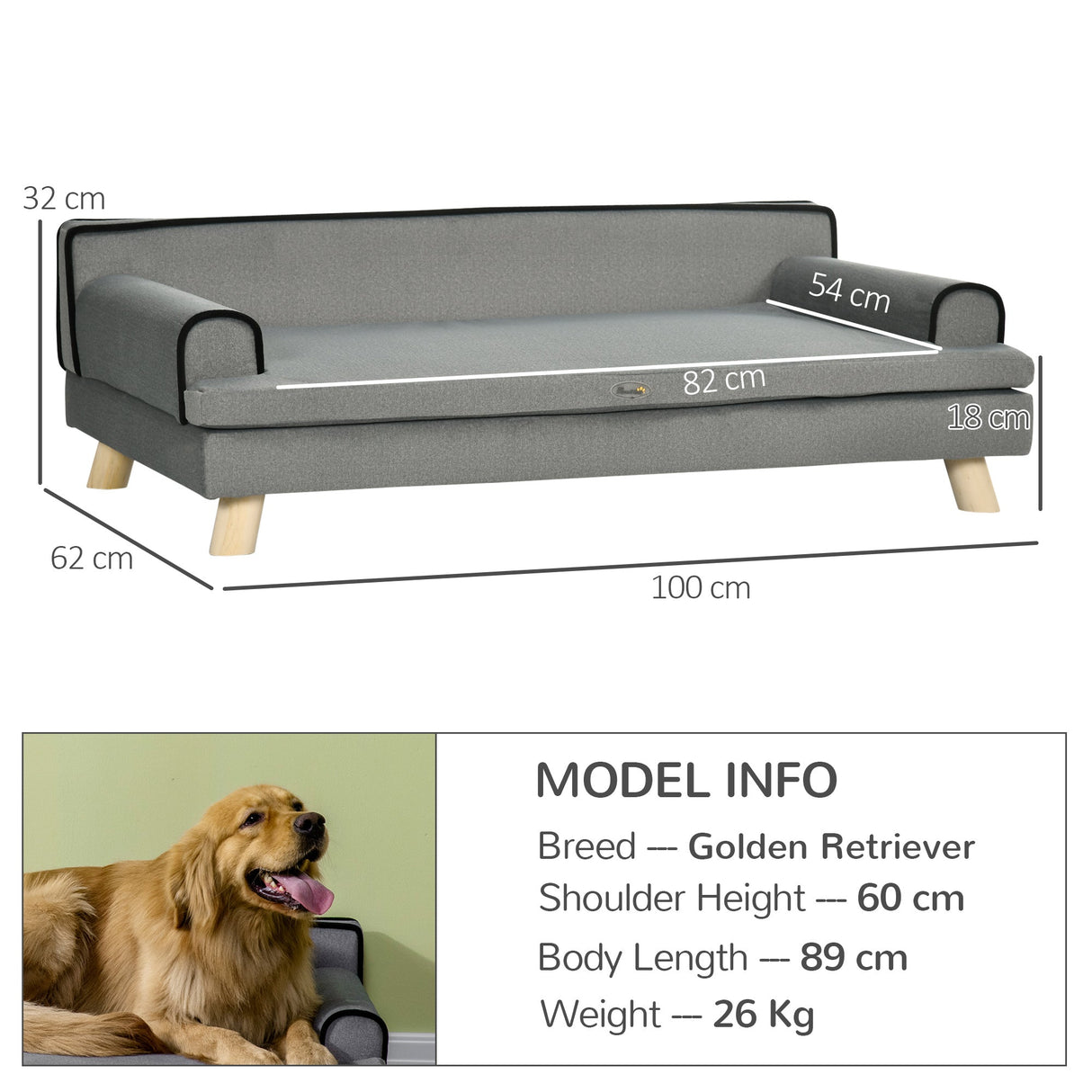 Dog Sofa, with Wooden Legs, Water-Resistant Fabric, for Medium & Large Dogs, PawHut, Green