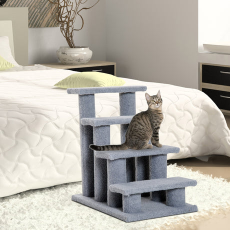 Dog Steps for Bed 4 Step Pet Stairs for Sofa Dog Cat Climb Ladder 63x43x60 cm Grey, PawHut,