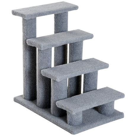 Dog Steps for Bed 4 Step Pet Stairs for Sofa Dog Cat Climb Ladder 63x43x60 cm Grey, PawHut,