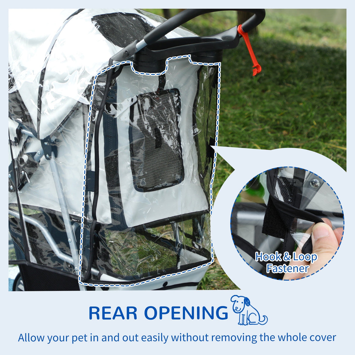 Dog Stroller Rain Cover, Cover for Dog Pram Stroller Buggy w/ Rear Side Entry, PawHut,