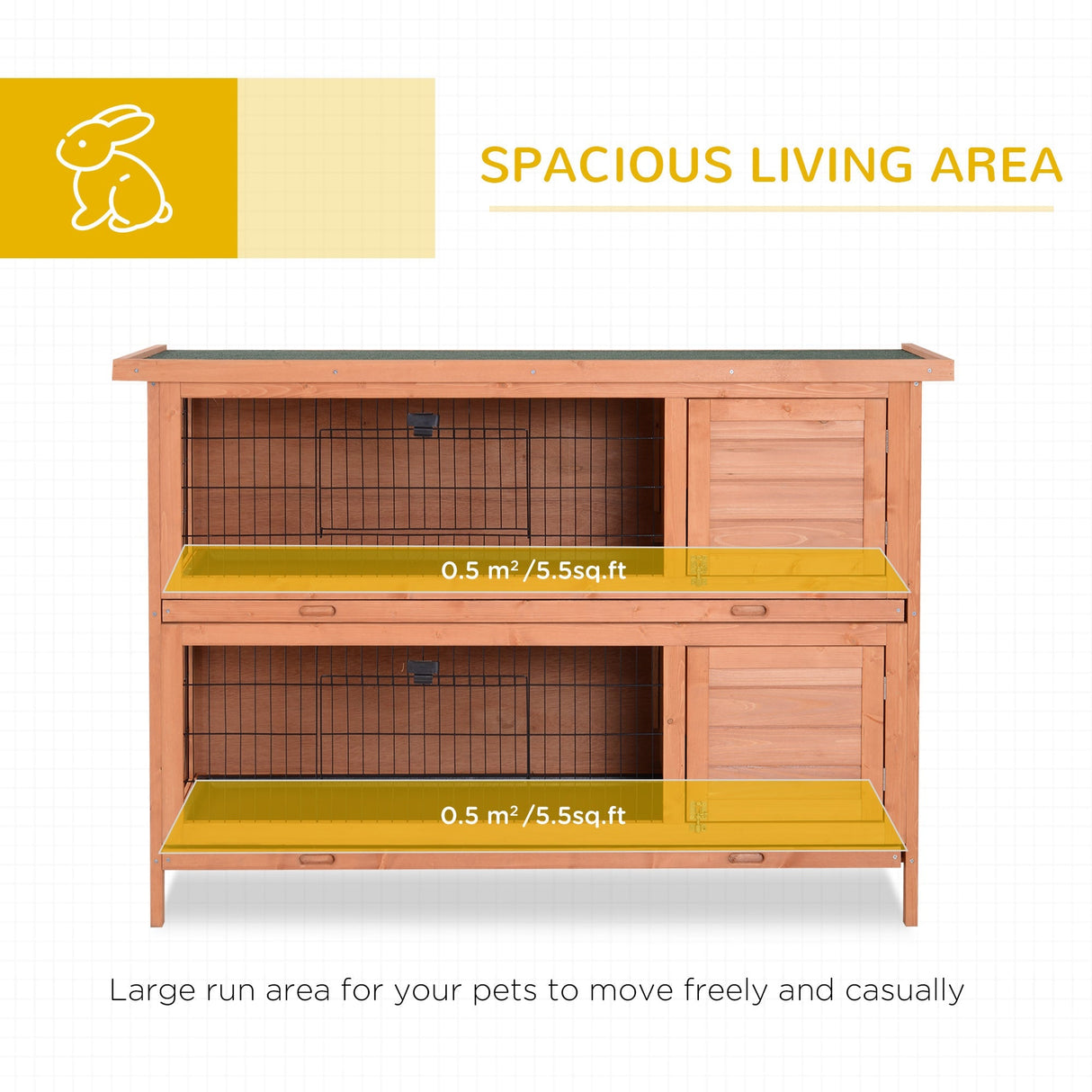 Double Decker Rabbit Hutch 4FT Guinea Pig Cage with No Leak Trays for Outdoor, Orange, PawHut,