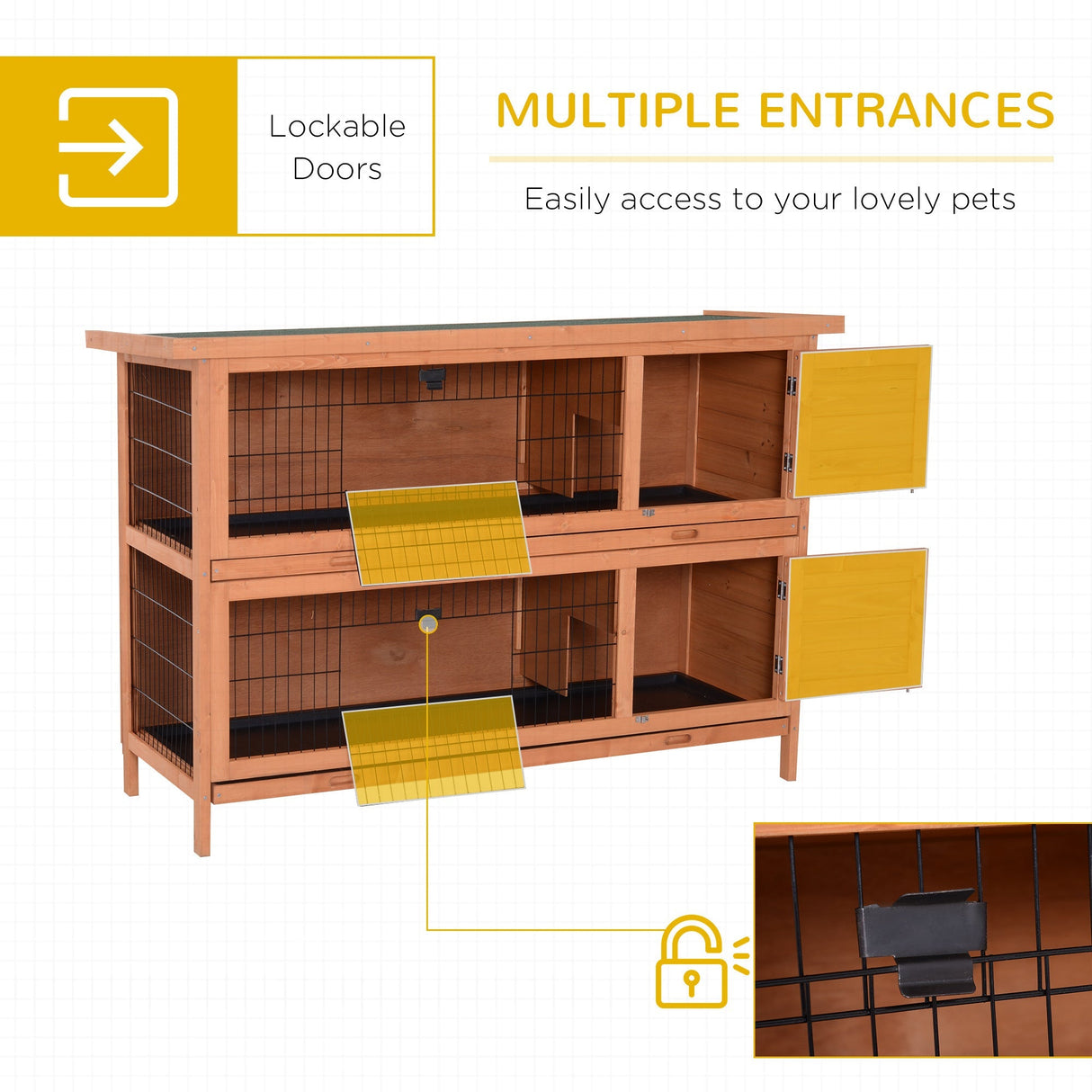 Double Decker Rabbit Hutch 4FT Guinea Pig Cage with No Leak Trays for Outdoor, Orange, PawHut,