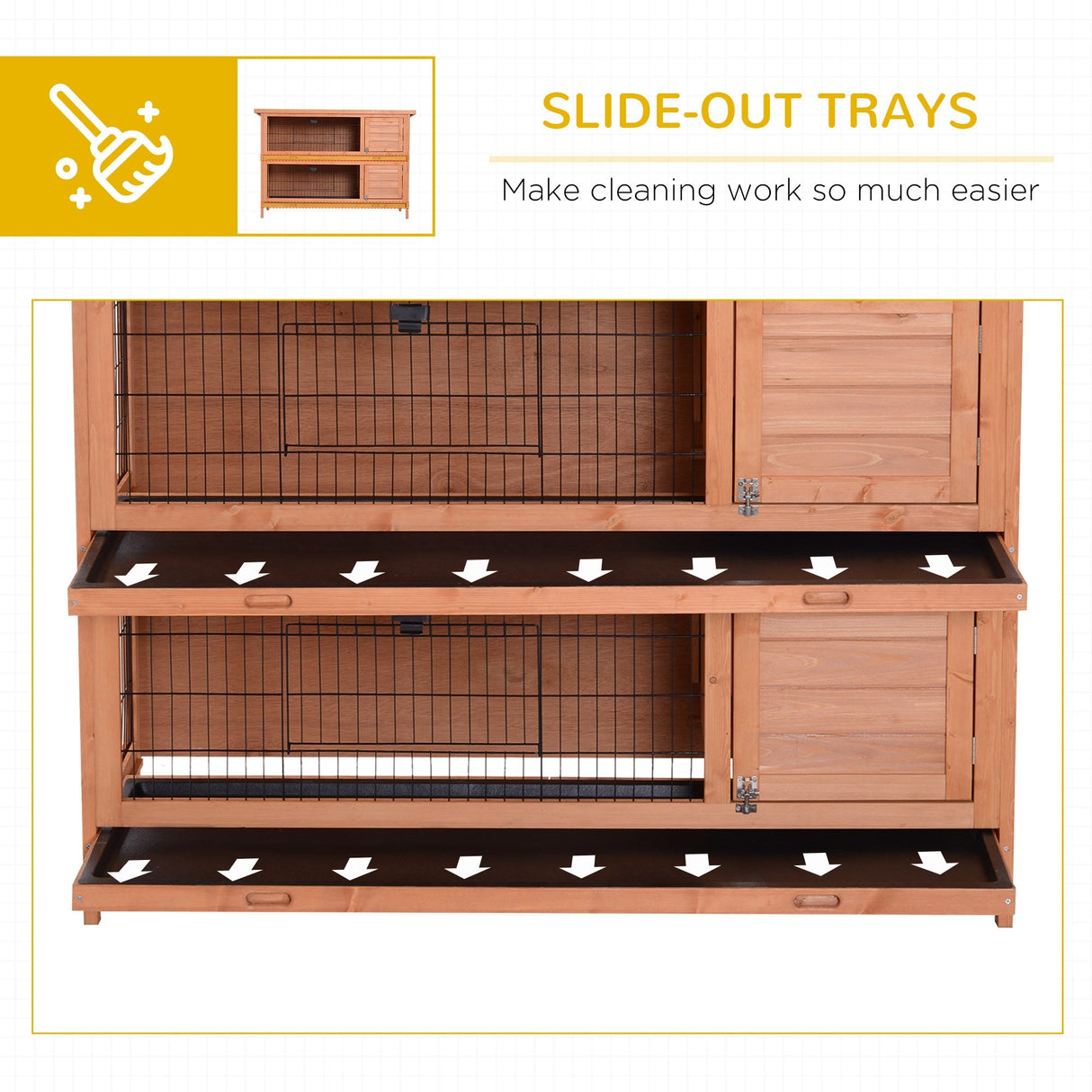 Double Decker Rabbit Hutch 4FT Guinea Pig Cage with No Leak Trays for Outdoor, Orange, PawHut,