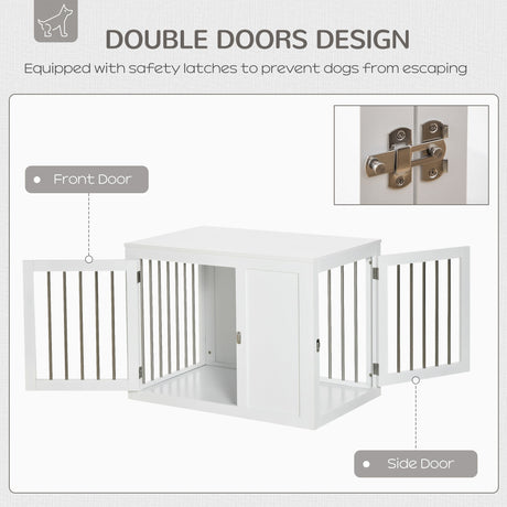 Dual-Door White Dog Crate Furniture for Medium Dogs, PawHut,