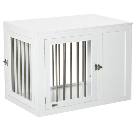 Dual-Door White Dog Crate Furniture for Medium Dogs, PawHut,