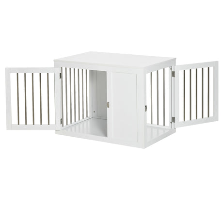 Dual-Door White Dog Crate Furniture for Medium Dogs, PawHut,