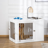 Dual-Door White Dog Crate Furniture for Medium/Large Dogs, PawHut,