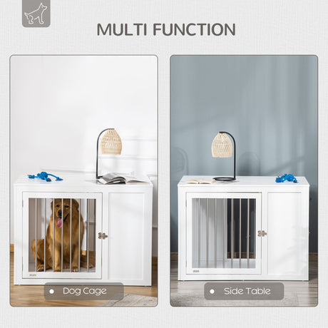 Dual-Door White Dog Crate Furniture for Medium/Large Dogs, PawHut,