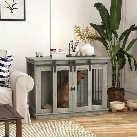 Dual-Function Dog Crate Table for Large or Small Dogs, PawHut, Grey