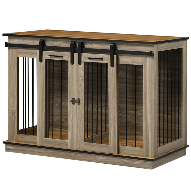 Dual-Function Dog Crate Table for Large or Small Dogs, PawHut, Oak Tone