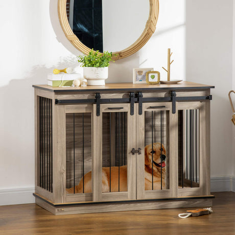 Dual-Function Dog Crate Table for Large or Small Dogs, PawHut, Oak Tone