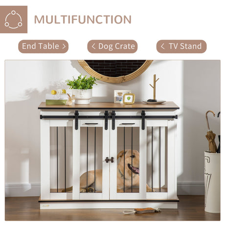 Dual-Function Dog Crate Table for Large or Small Dogs, PawHut, White