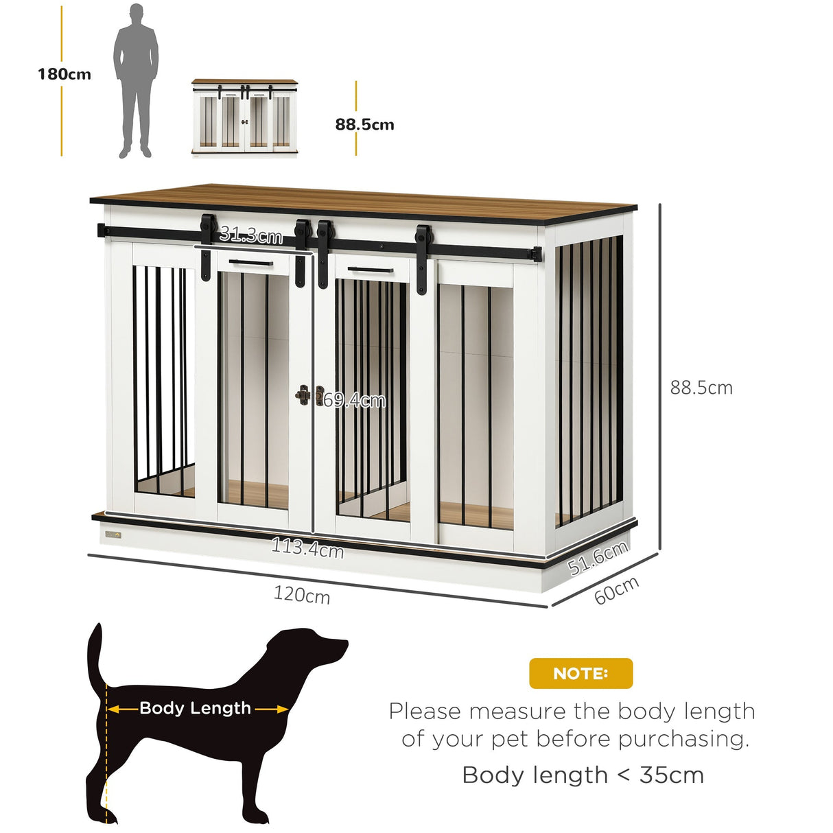 Dual-Function Dog Crate Table for Large or Small Dogs, PawHut, White