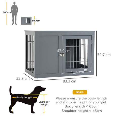 Dual-Function Grey Dog Crate & End Table for Small/Medium Dogs, PawHut,