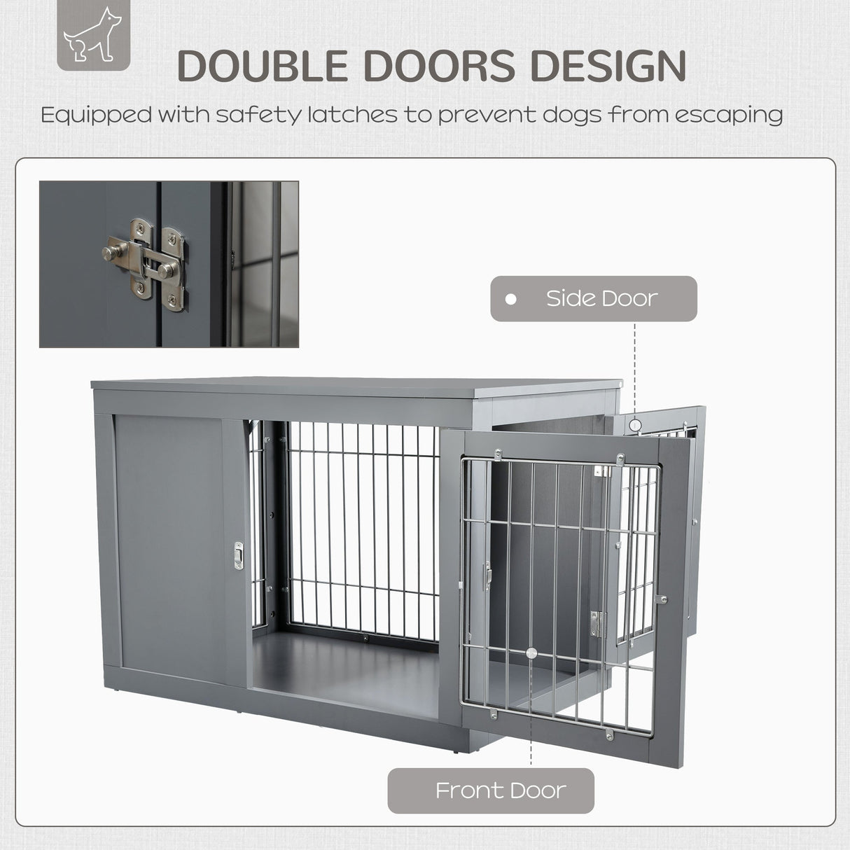 Dual-Function Grey Dog Crate & End Table for Small/Medium Dogs, PawHut,