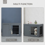 Dual-Function Grey Dog Crate & End Table for Small/Medium Dogs, PawHut,